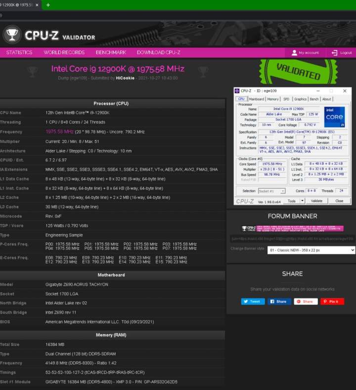 Intel Core i9-12900K at 8 GHz